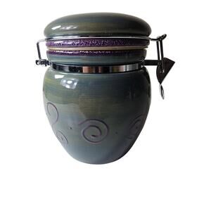 AMBROSIA Green Purple Raised Scrolls Boho Hippie Small Canister with Lid
